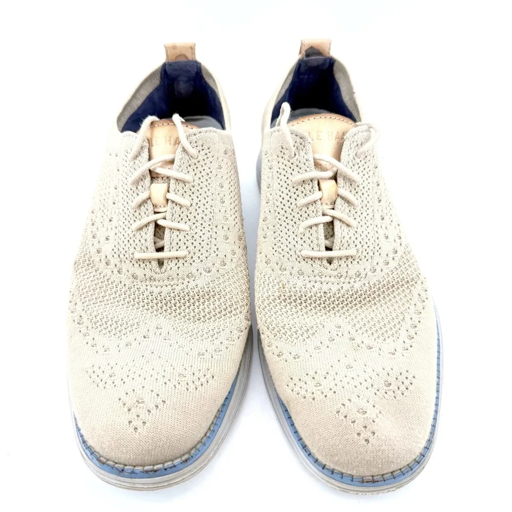 Cole Haan OriginalGrand Wingtip Oxford Mens 8 Beige Knit C29434 Stitchlite